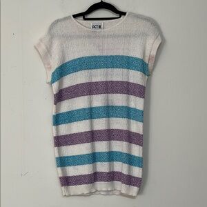 🌞 ACT III Vtg 80s Striped Crew Neck Sweater White Blue & Purple women size M